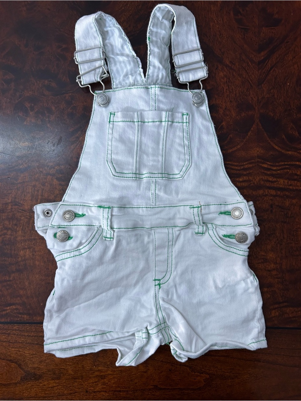 7 For All Mankind Baby Denim Short Overalls 12M White/Green